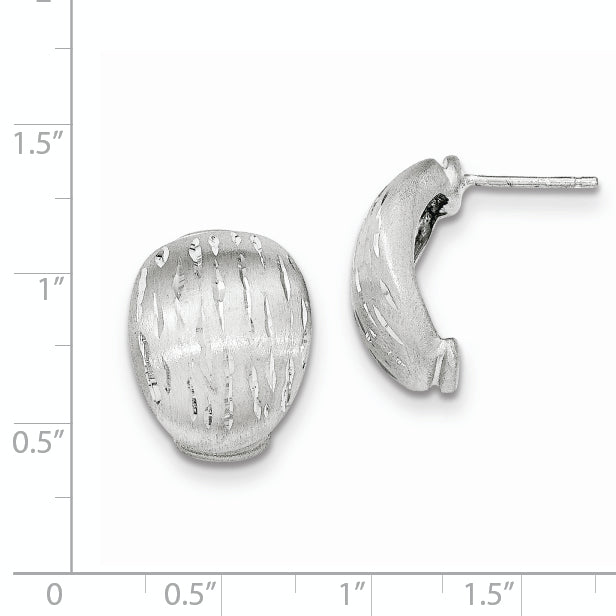 Sterling Silver Satin/Diamond-Cut Curved Post Earrings