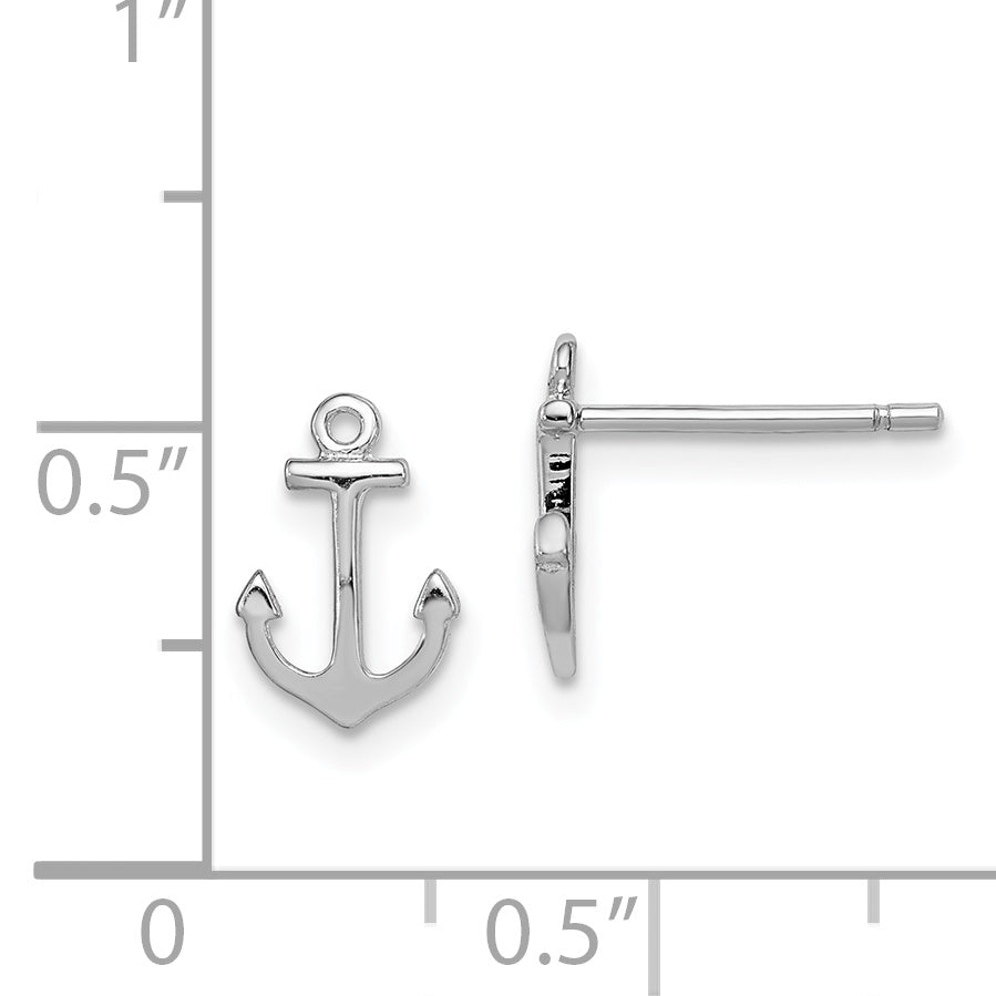 Sterling Silver Rhodium-Plated Polished Anchor Post Earrings