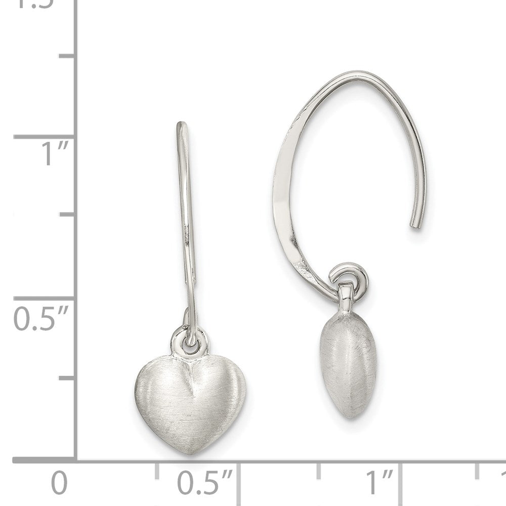 Sterling Silver Rhodium-Plated Satin Heart Dangle Earrings