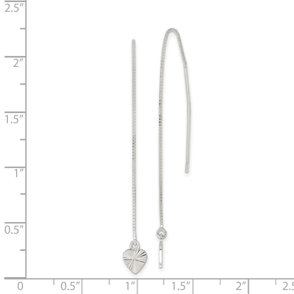 Sterling Silver Polished Diamond-Cut Dangle Heart Post Earrings