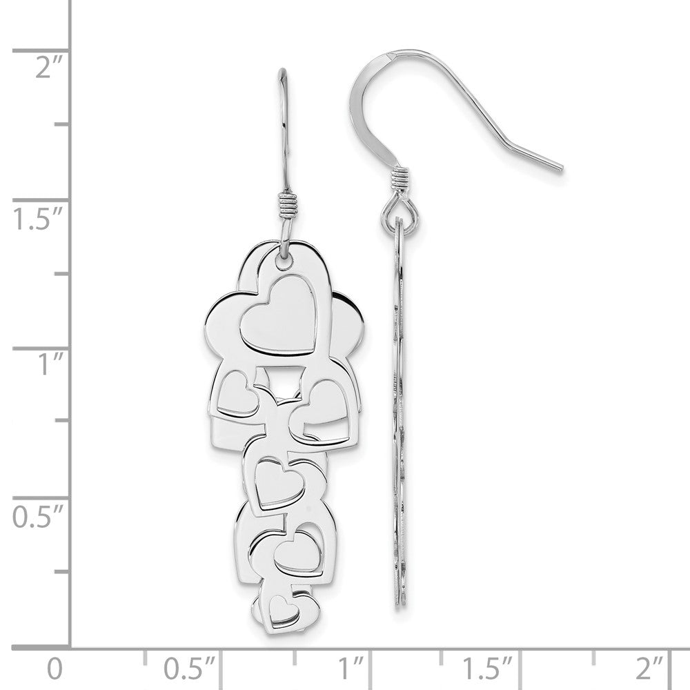Sterling Silver Polished Hearts Cut-Out Heart Dangle Shepherd Hook Earrings