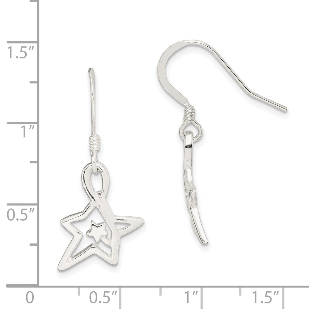 Sterling Silver Polished Diamond-Cut Star Dangle Earrings