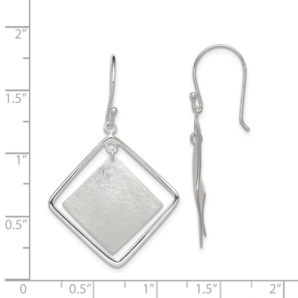 Sterling Silver Polished & Textured Double Square Dangle Earrings