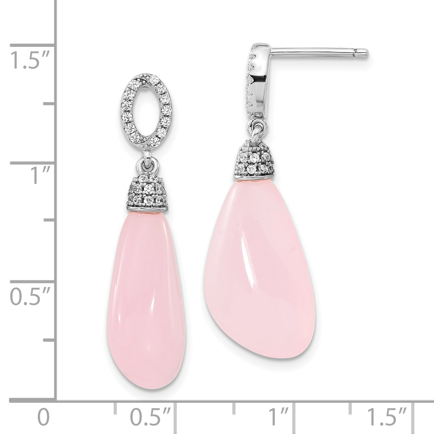 Sterling Silver Polished Cz & Pink Glass Post Dangle Earrings