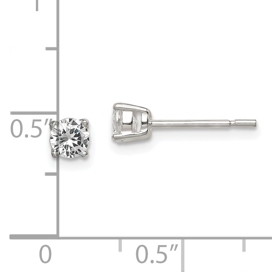 Sterling Silver Polished 4mm Round Cz Stud Earrings