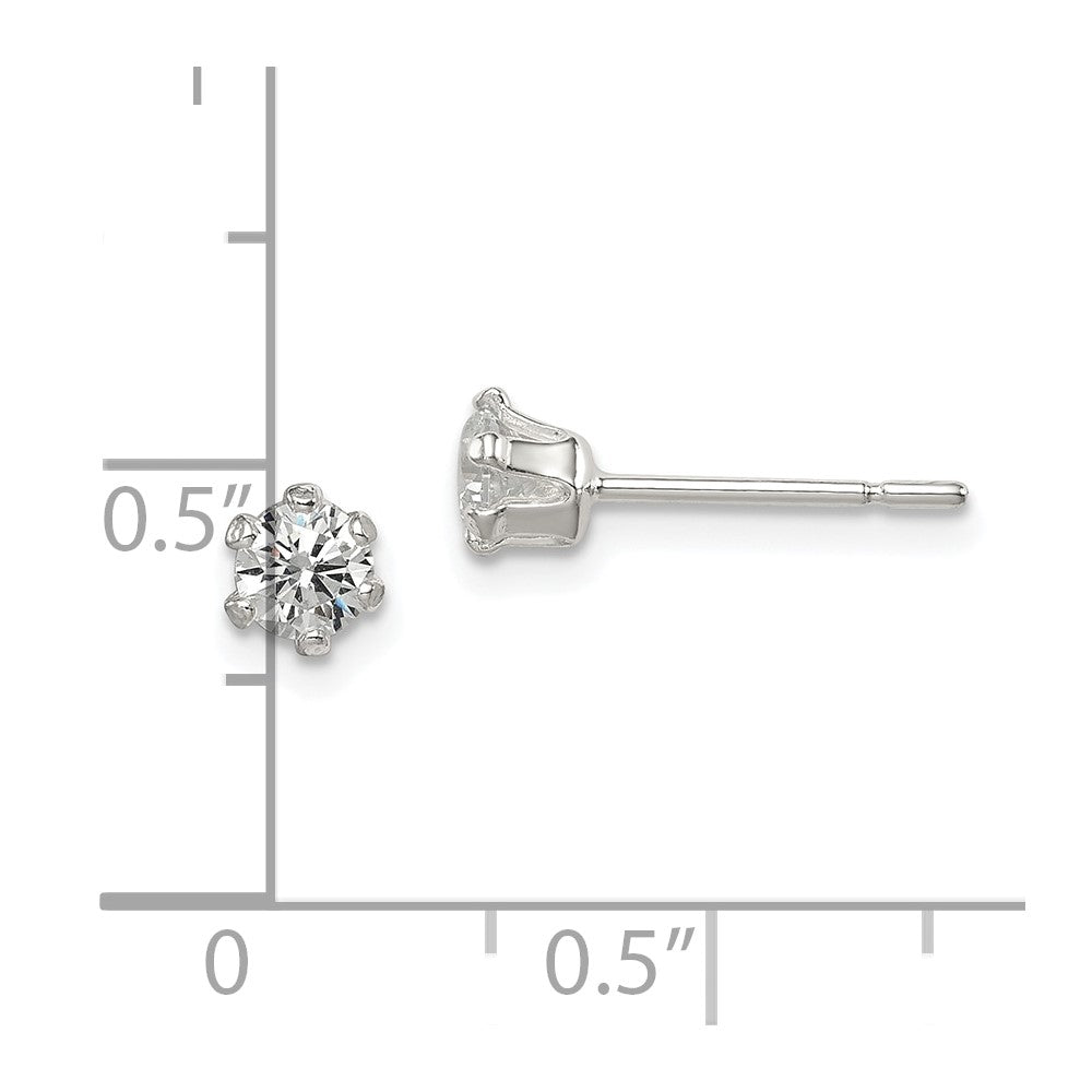 Sterling Silver Polished 4mm Round Cz Stud Earrings