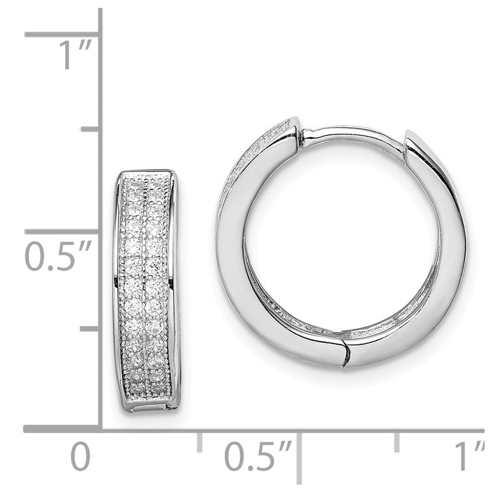 Sterling Silver Rhodium-Plated 2-Row Pav Hinged Hoop Earrings