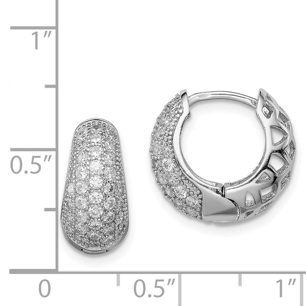 Sterling Silver Rhodium-Plated Cz Hinged Hoop Earrings