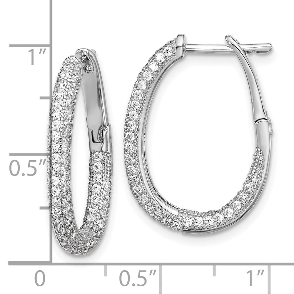 Sterling Silver Rhodium-Plated Cz In/Out Hinged Post Hoop Earrings