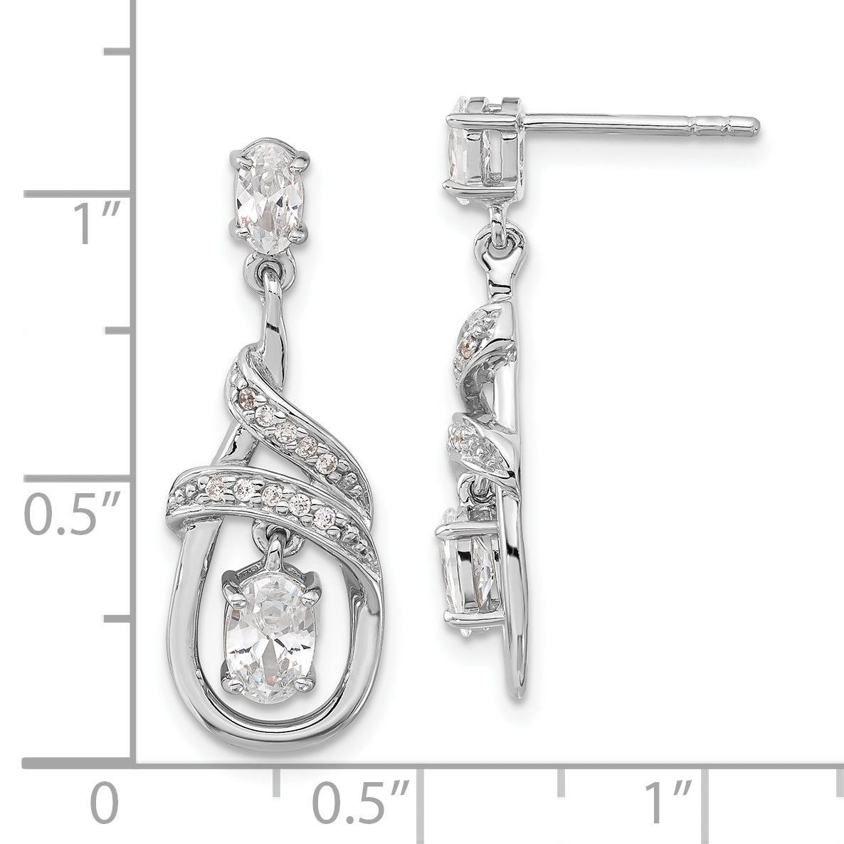 Sterling Silver Cz Fancy Teardrop Dangle Post Earrings