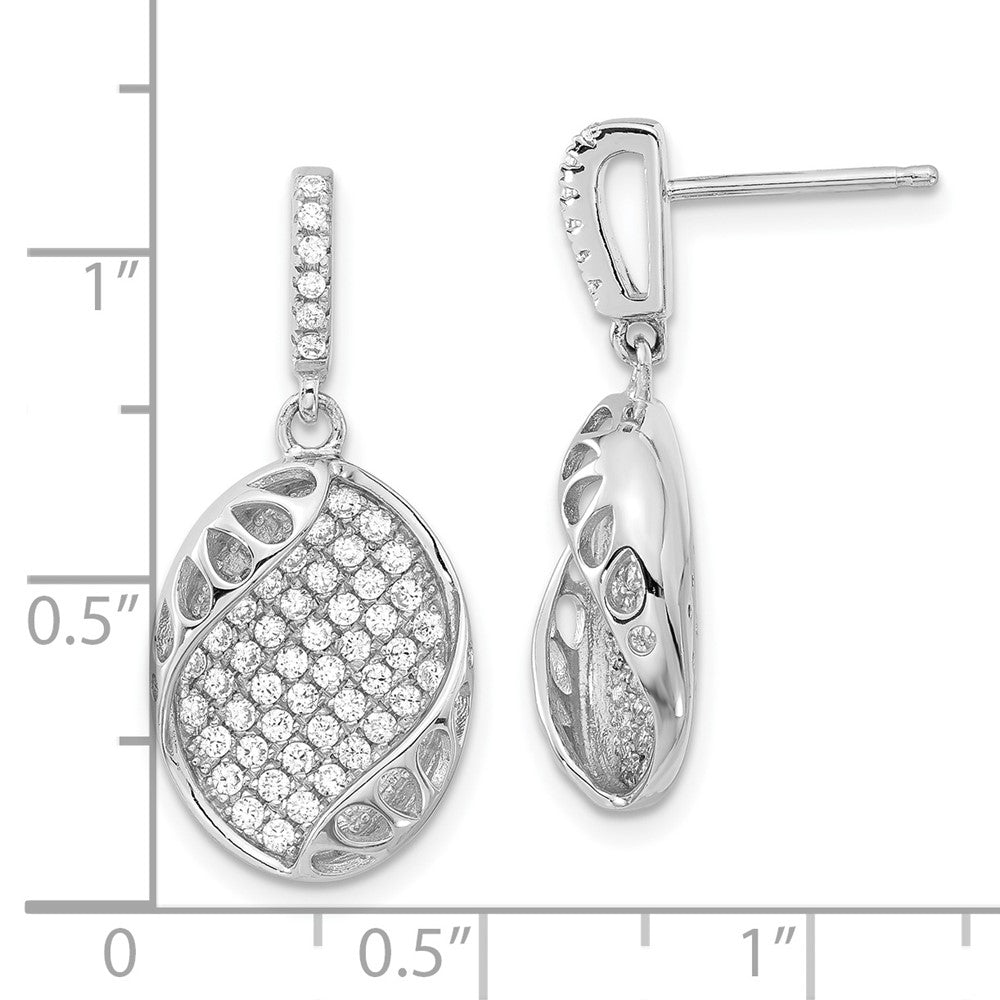 Sterling Silver & Cz Oval Post Dangle Earrings