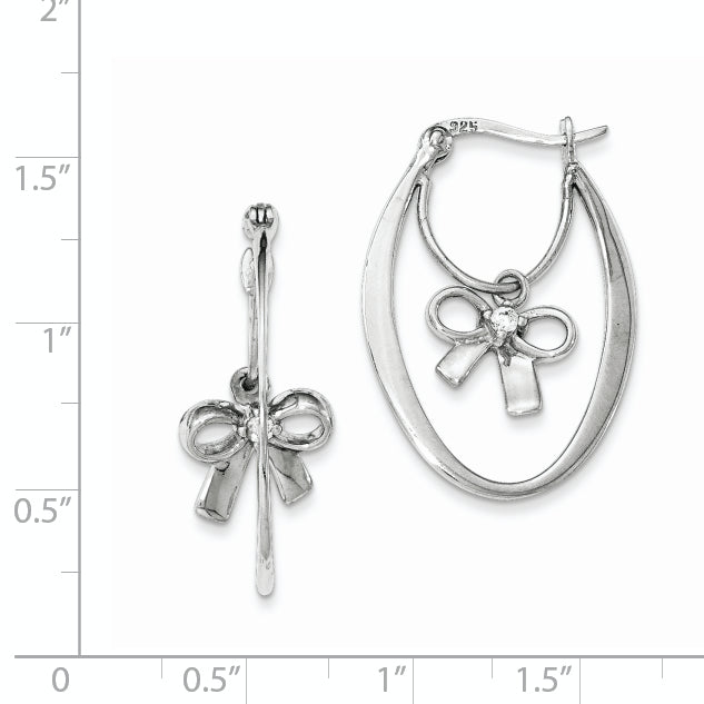 Sterling Silver Polished W/Cz Hoop Earrings