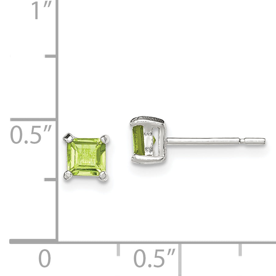 Sterling Silver Polished 4mm Square Light Green Cz Stud Earrings