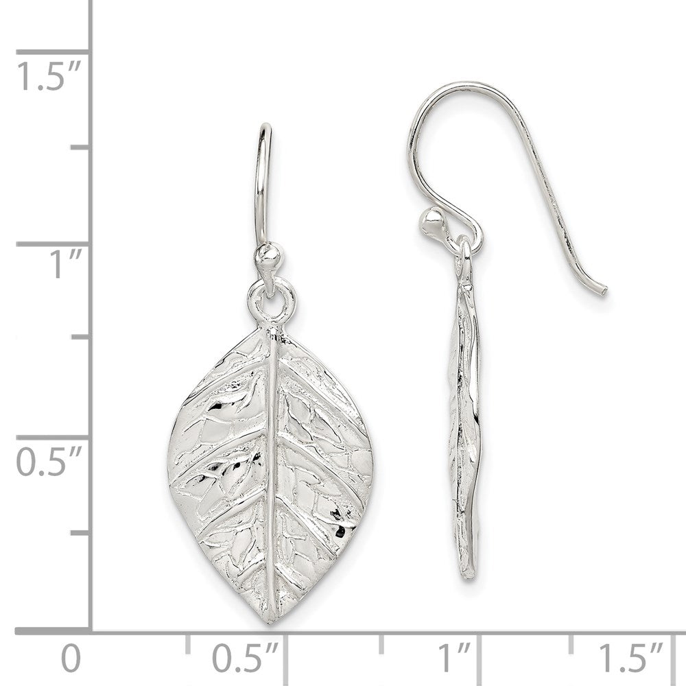 Sterling Silver Leaf Textured Dangle Earrings