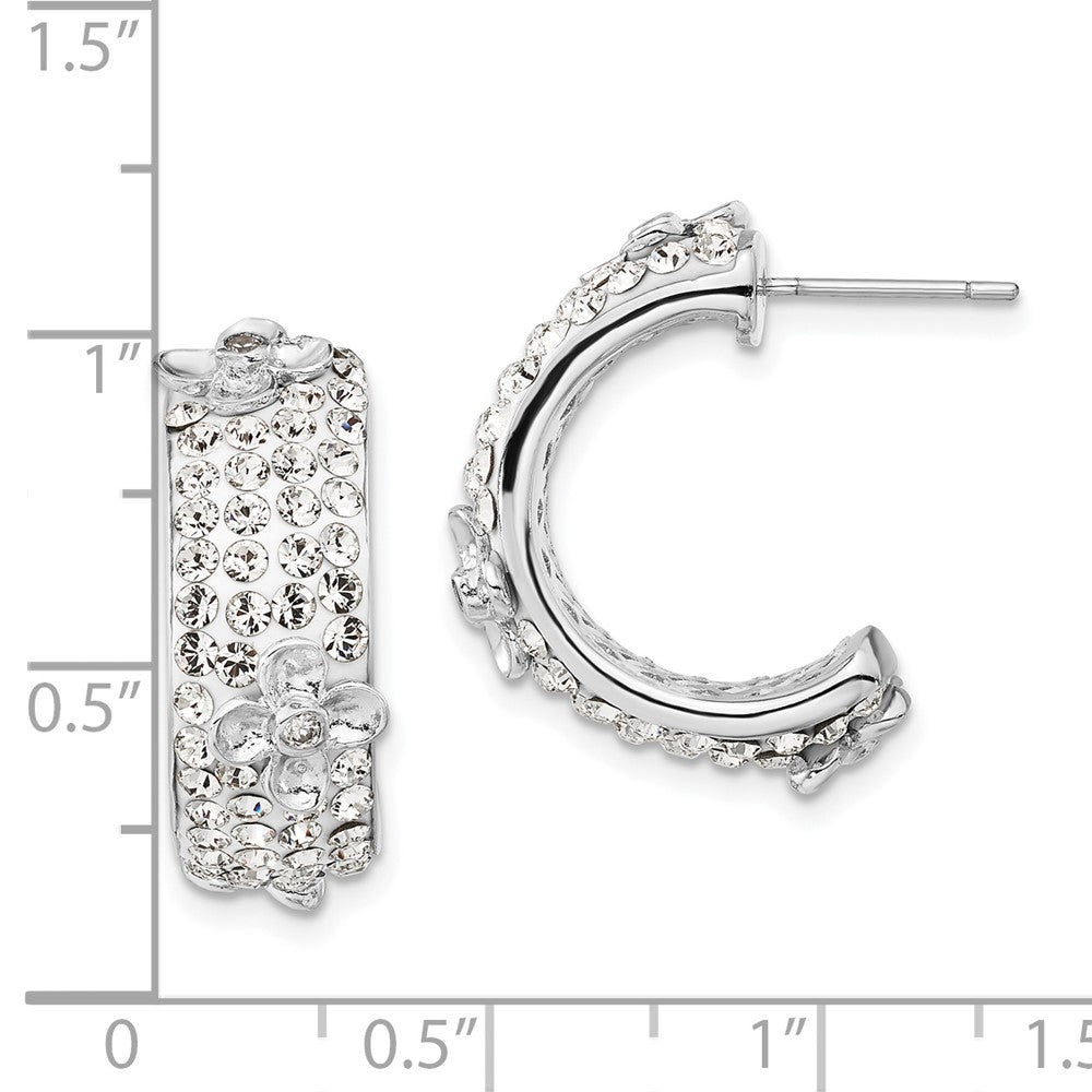 Sterling Silver Polished Cz & Crystal Floral Post C-Hoop Earrings