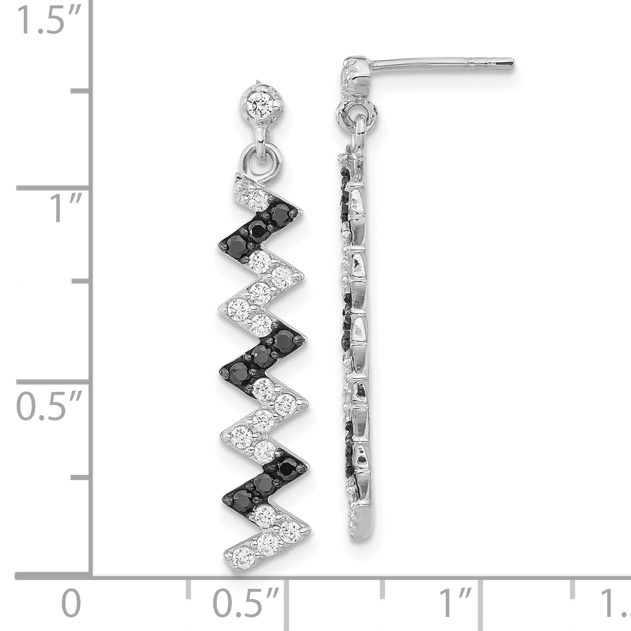 Sterling Silver Polished Black & White Cz Post Dangle Earrings