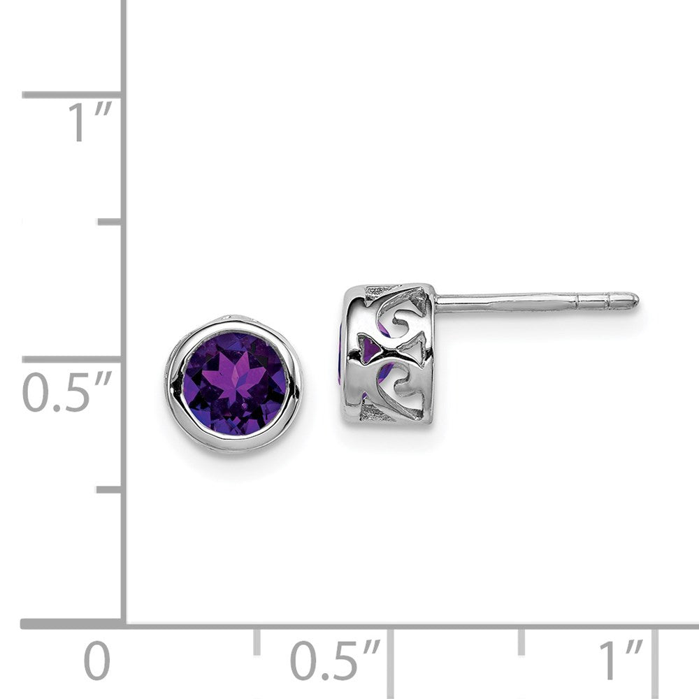 Sterling Silver Rhodium-Plated Polished Amethyst Round Post Earrings