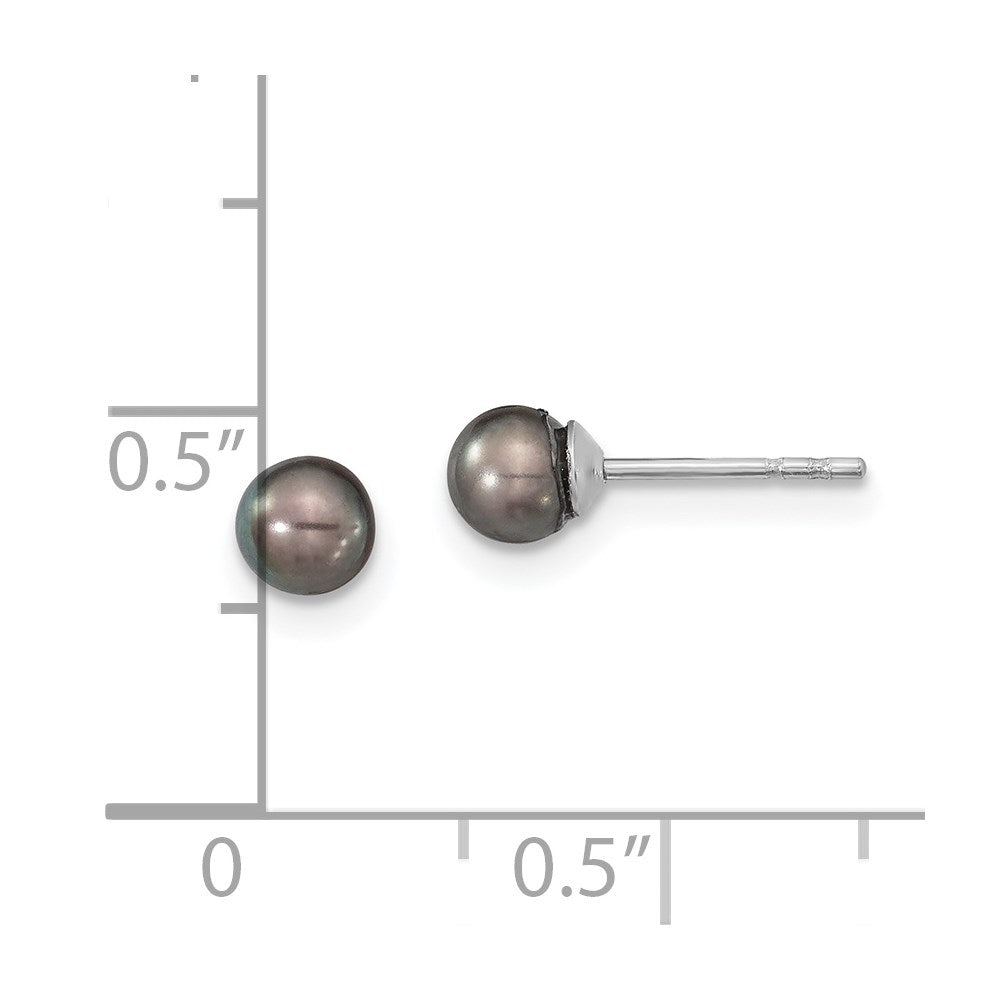 Sterling Silver 4-5mm Rh Black Fw Cultured Round Pearl Stud Earrings