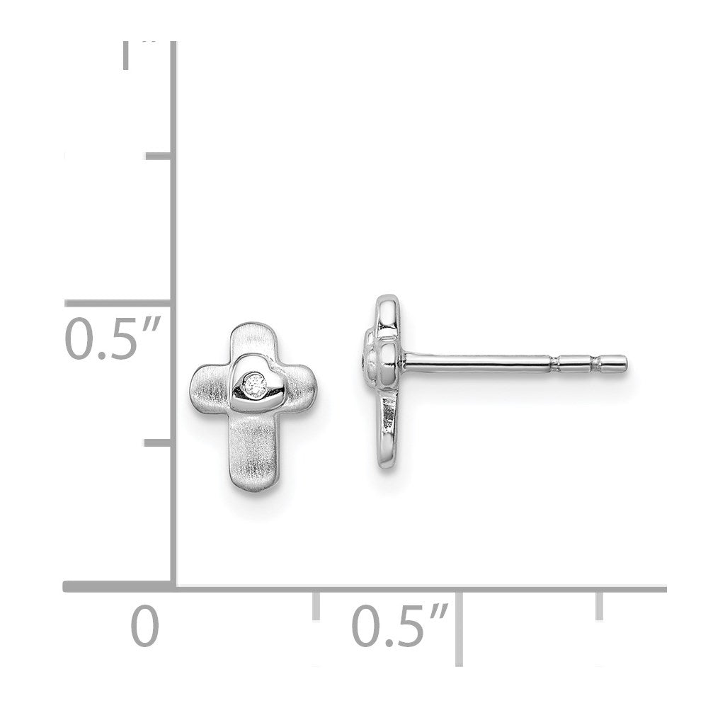 Sterling Silver Rhodium-Plated Polished Cz Cross Children'S Post Earrings
