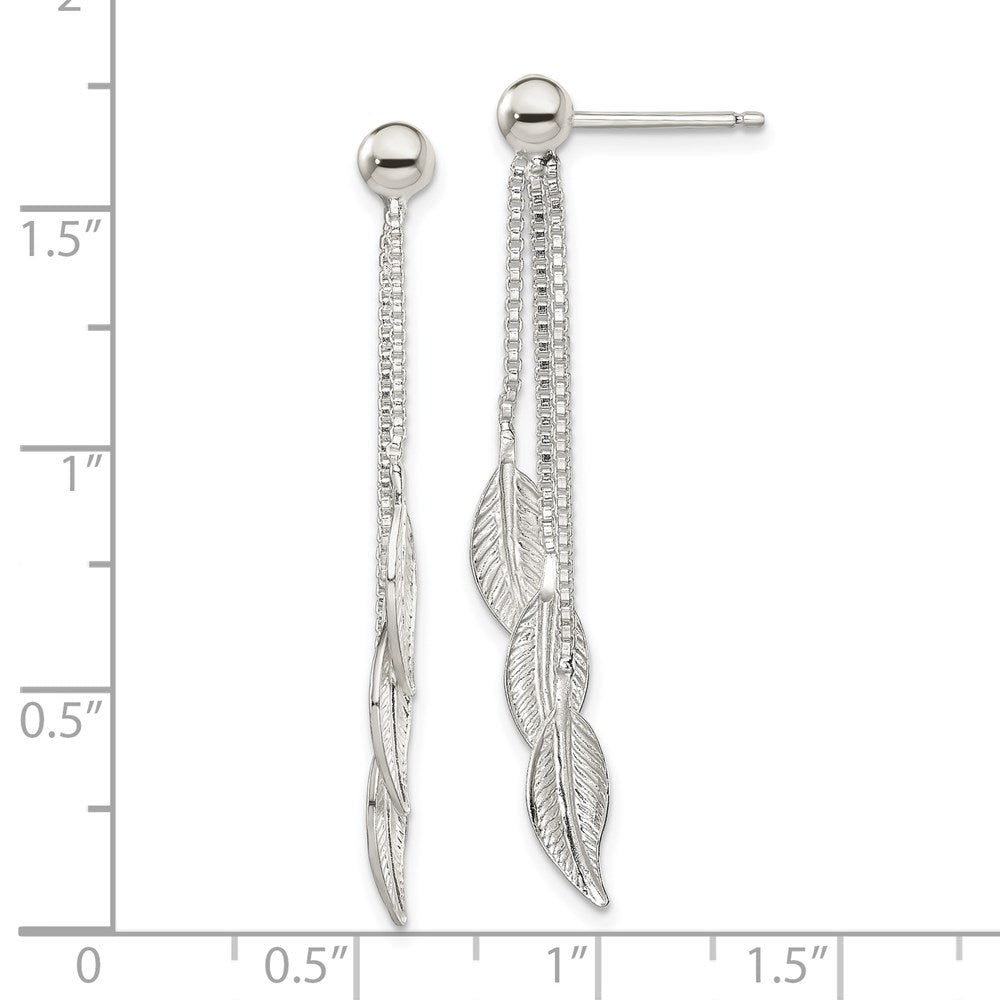 Sterling Silver Polished And Textured Leaf Dangle Post Earrings