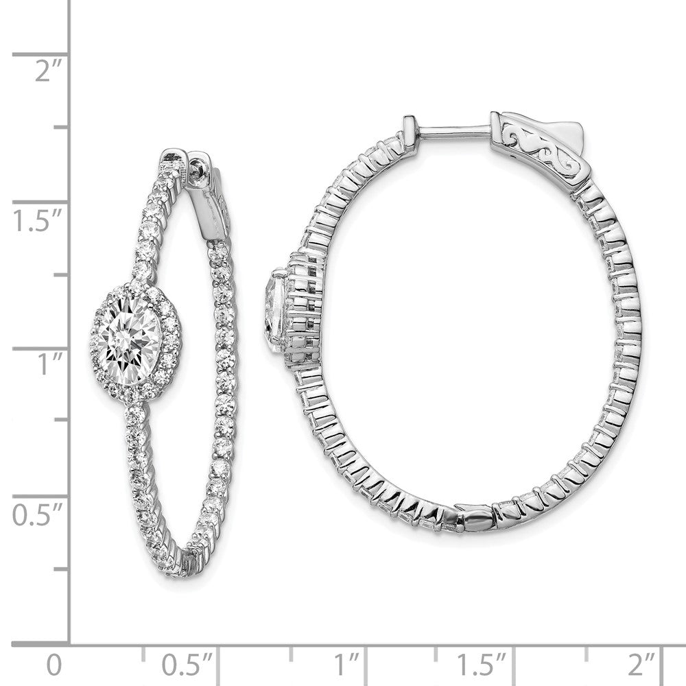 Sterling Silver Shimmer Rhodium-Plated 104 Stone Cz Fancy In And Out Oval Hinged Hoop Earrings