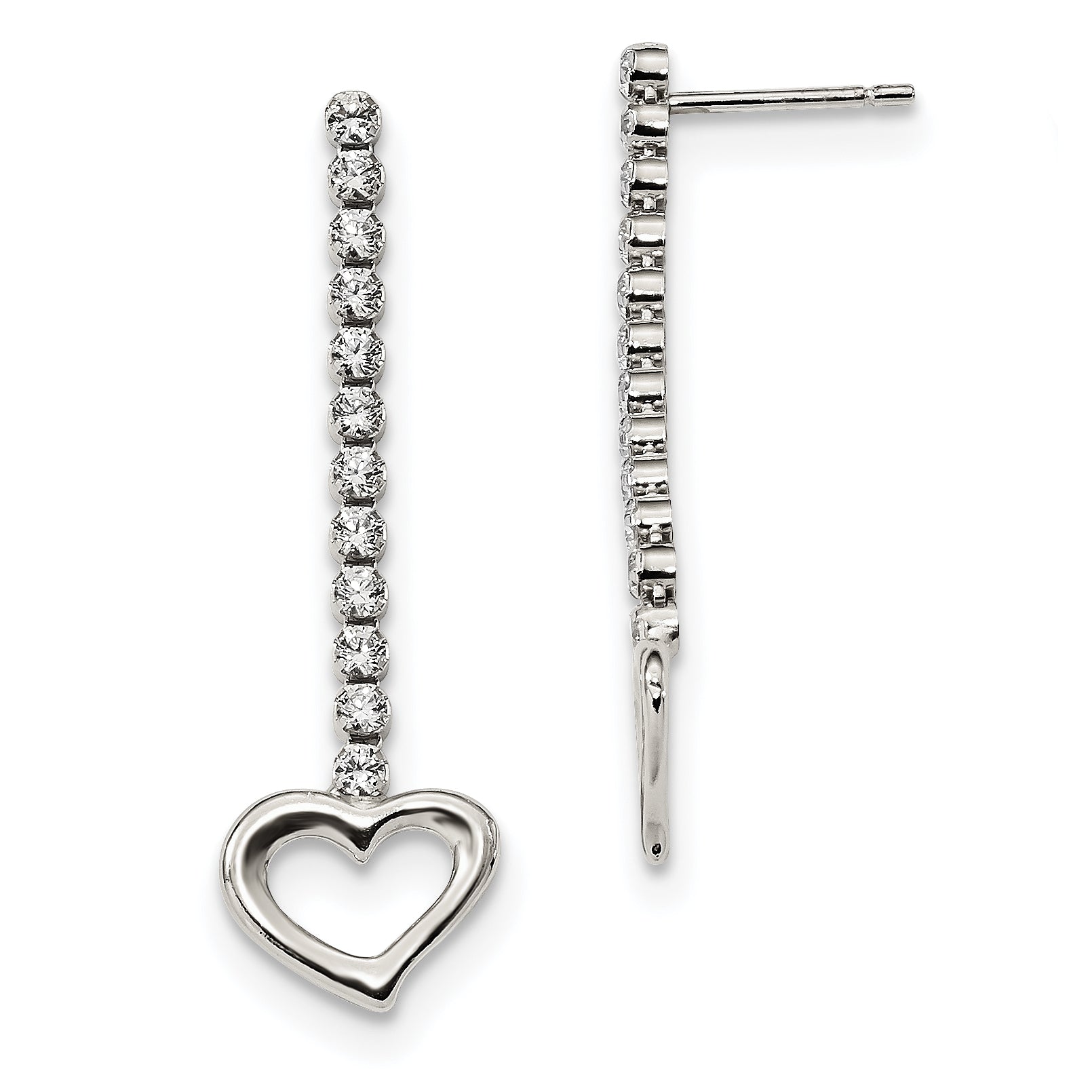 Sterling Silver Cz Dangle Heart Earrings