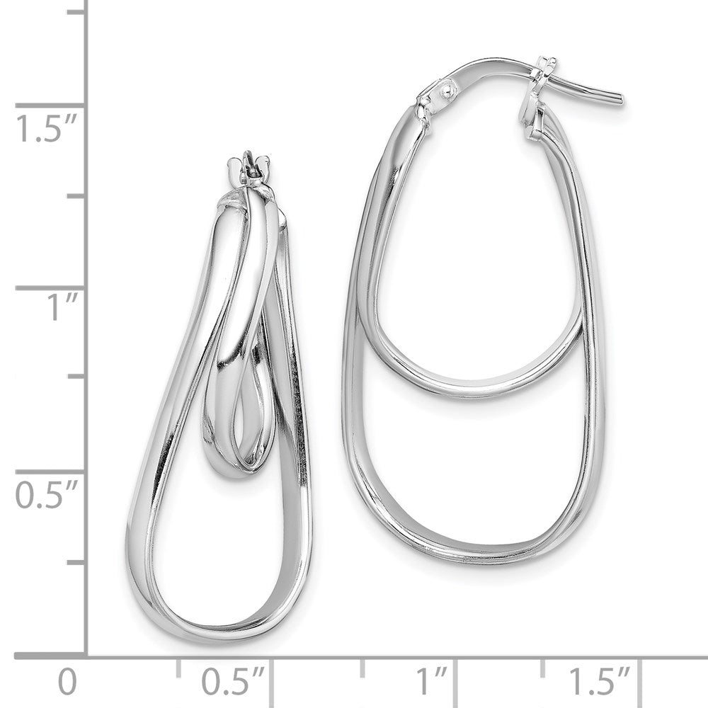 Sterling Silver Rhodium-Plated Twisted Double Oval Hoop Earrings