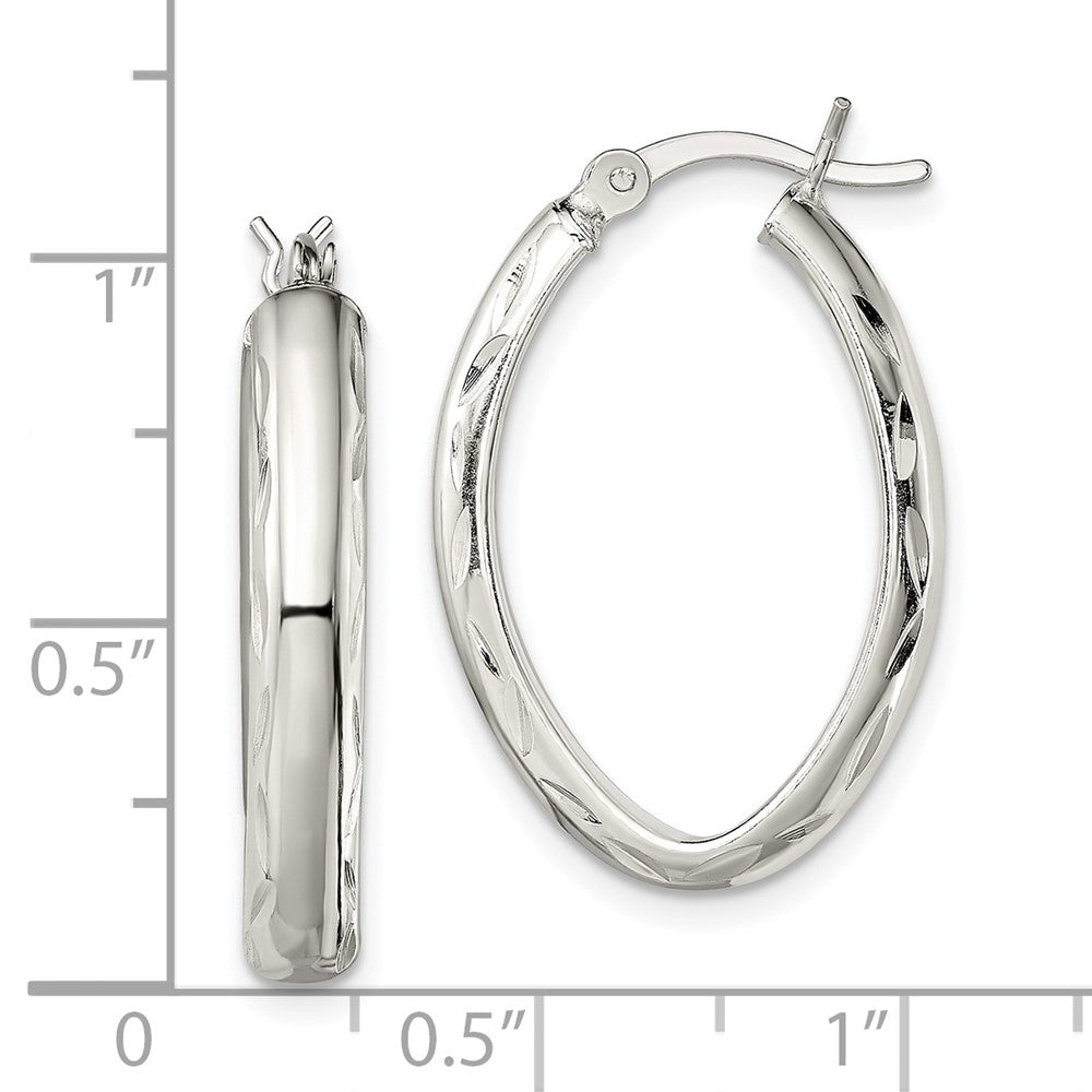 Sterling Silver Polished Diamond-Cut Edge 4.25mm Oval Hoop Earrings