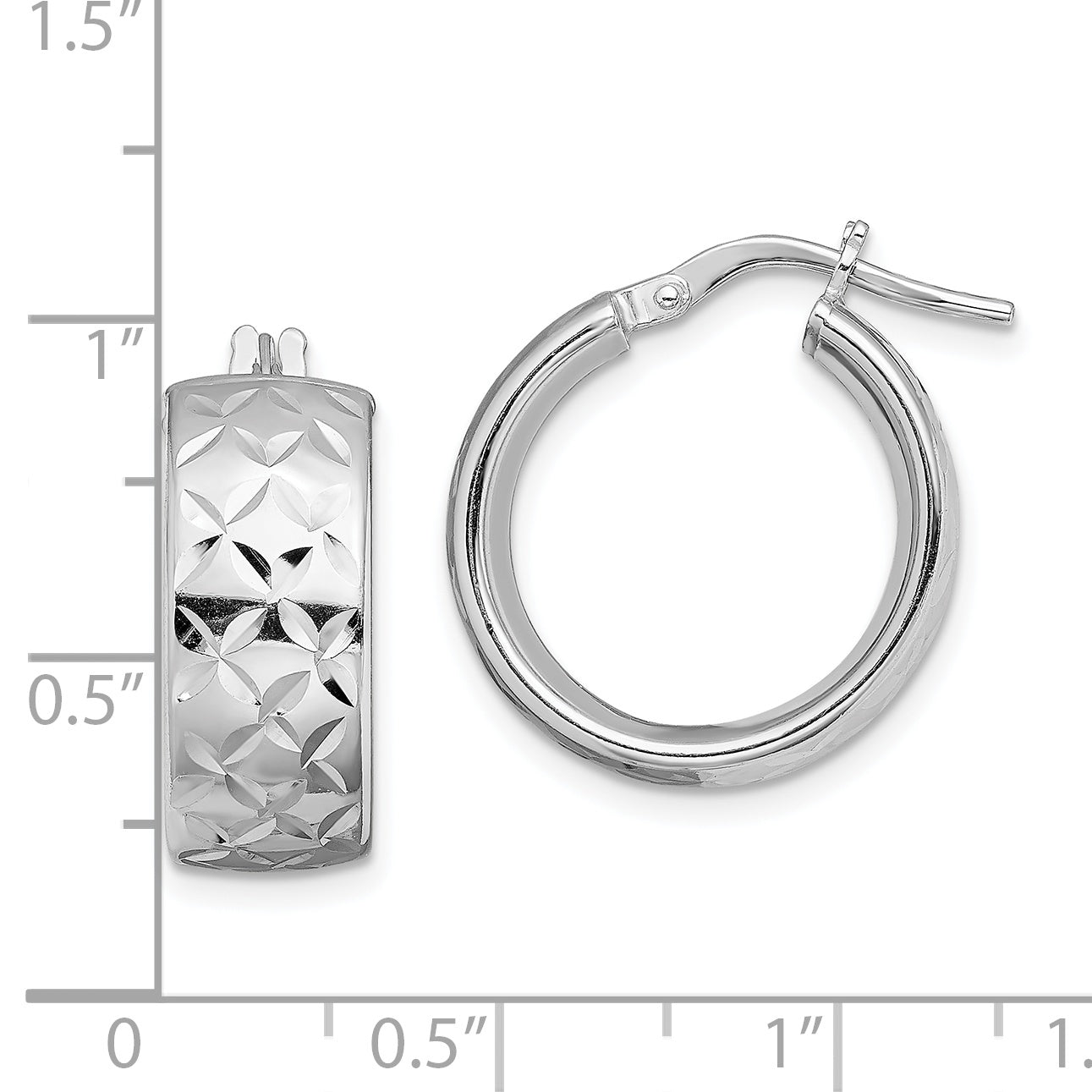 Sterling Silver Rhod-Plated Polished & D/C 7.5mm Round Hoop Earrings