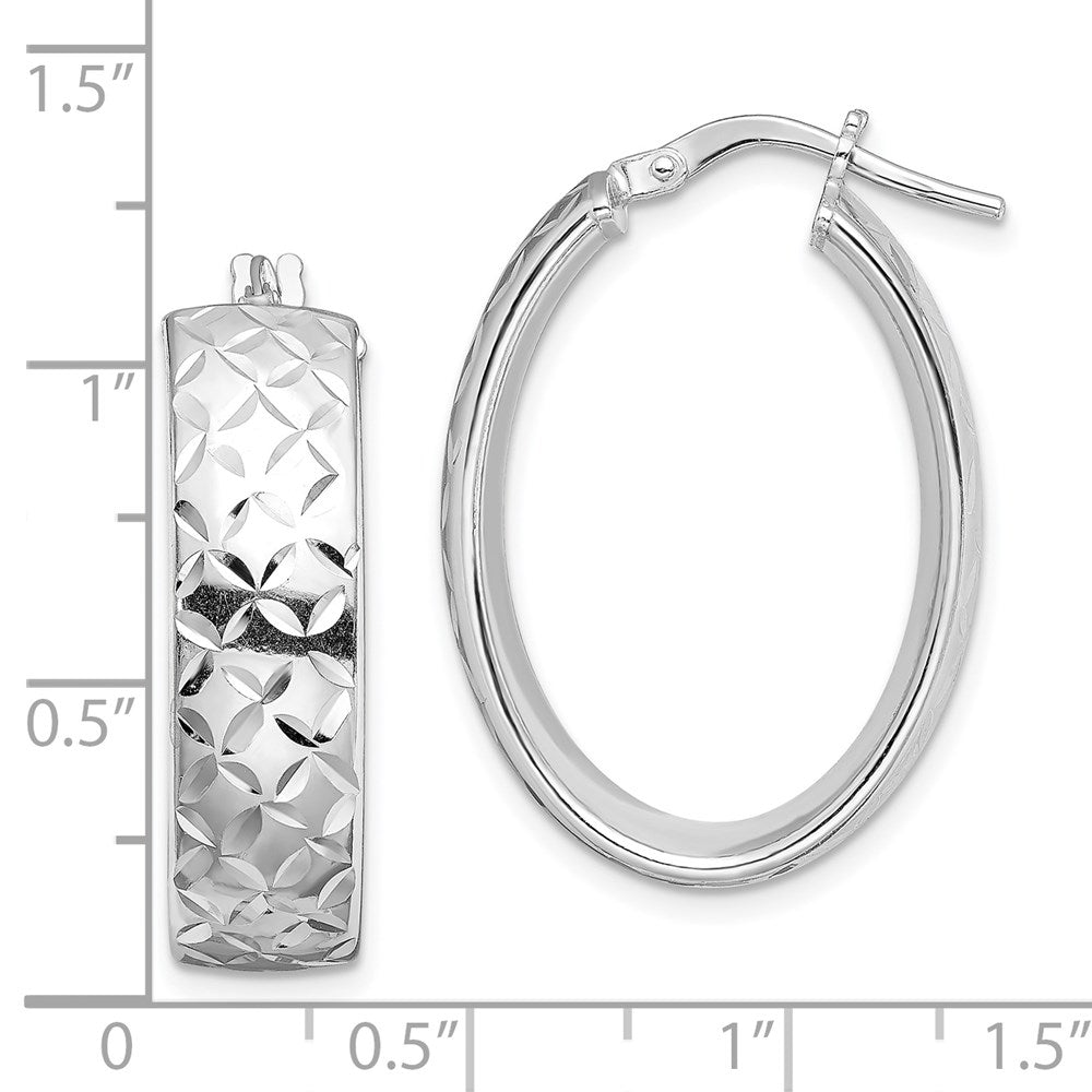 Sterling Silver Rhod-Plated Polished & D/C 7.5mm Oval Hoop Earrings