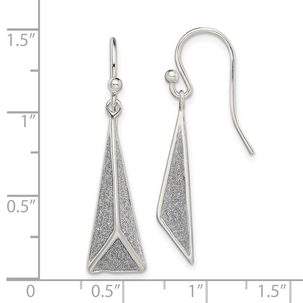 Sterling Silver Polished Enamel Glitter Fabric Triangle Dangle Earrings