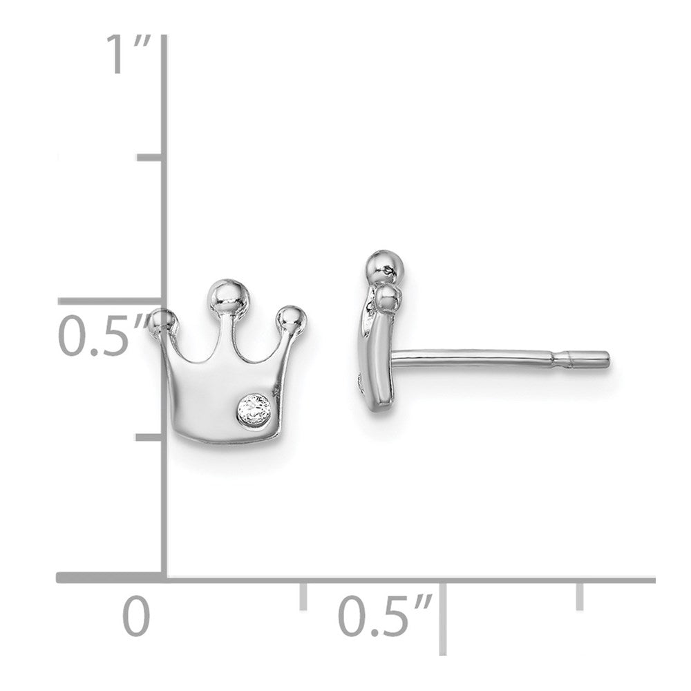 Sterling Silver Rhodium-Plated Cz Crown Post Earrings