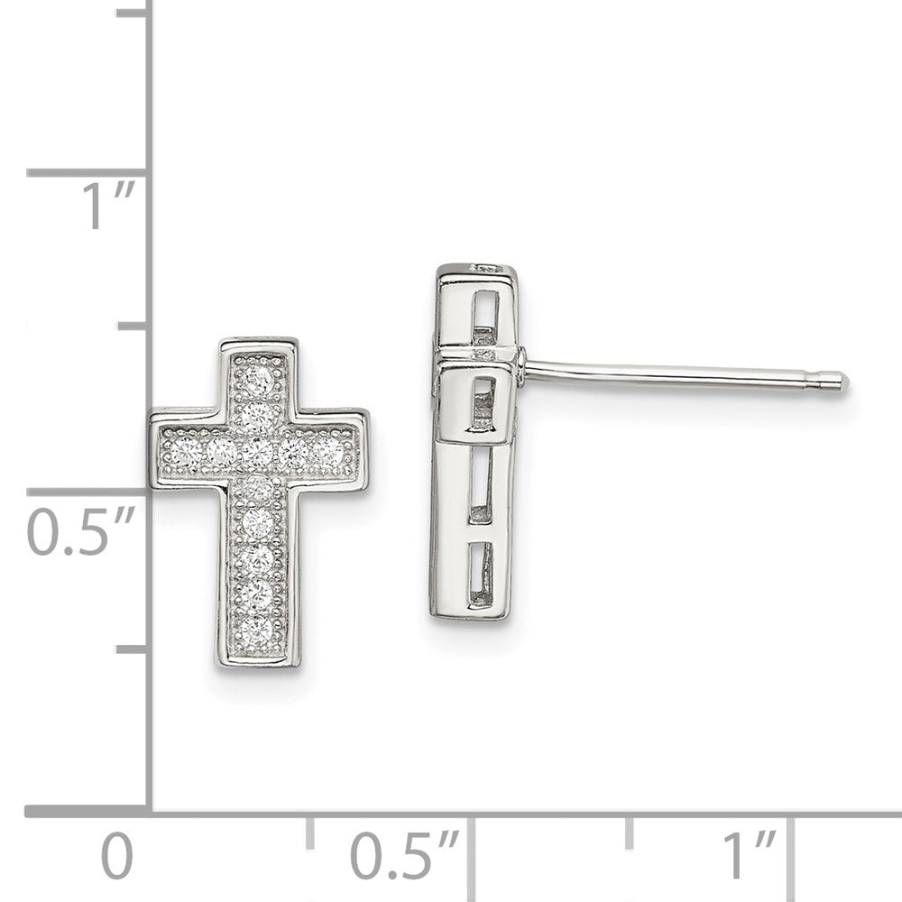 Sterling Silver Rhodium-Plated Cz Cross Post Earrings