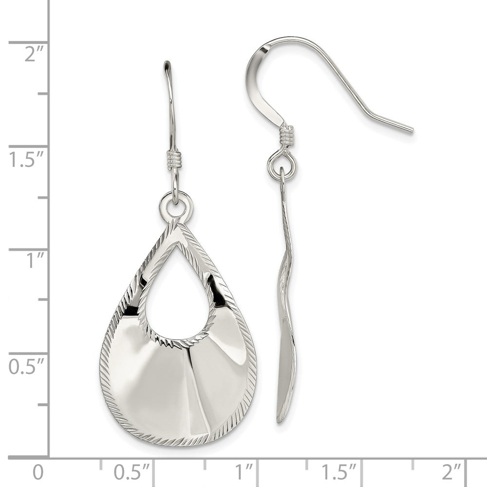 Sterling Silver Polished & Laser-Cut Teardrop Dangle Earrings
