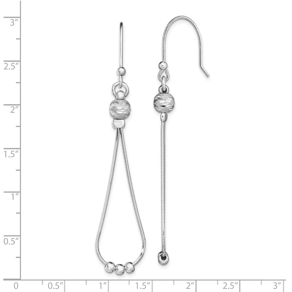 Sterling Silver Rh-Plated Diamond-Cut Beaded Teardrop Chain Dangle Earrings