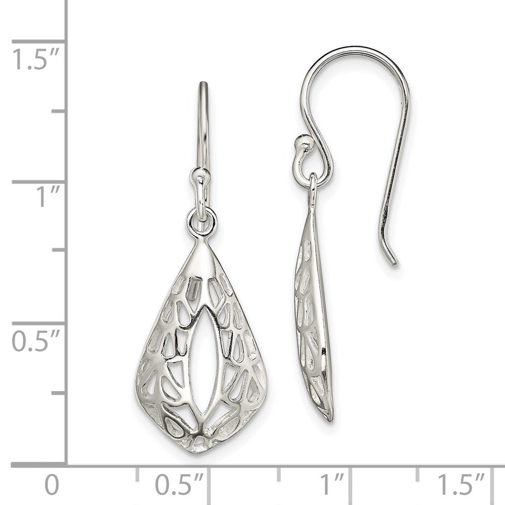 Sterling Silver Filigree Teardrop Dangle Shepherd Hook Earrings