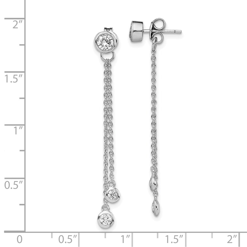 Sterling Silver Rh-Plated Cz & Chain Front Back Post Dangle Earrings