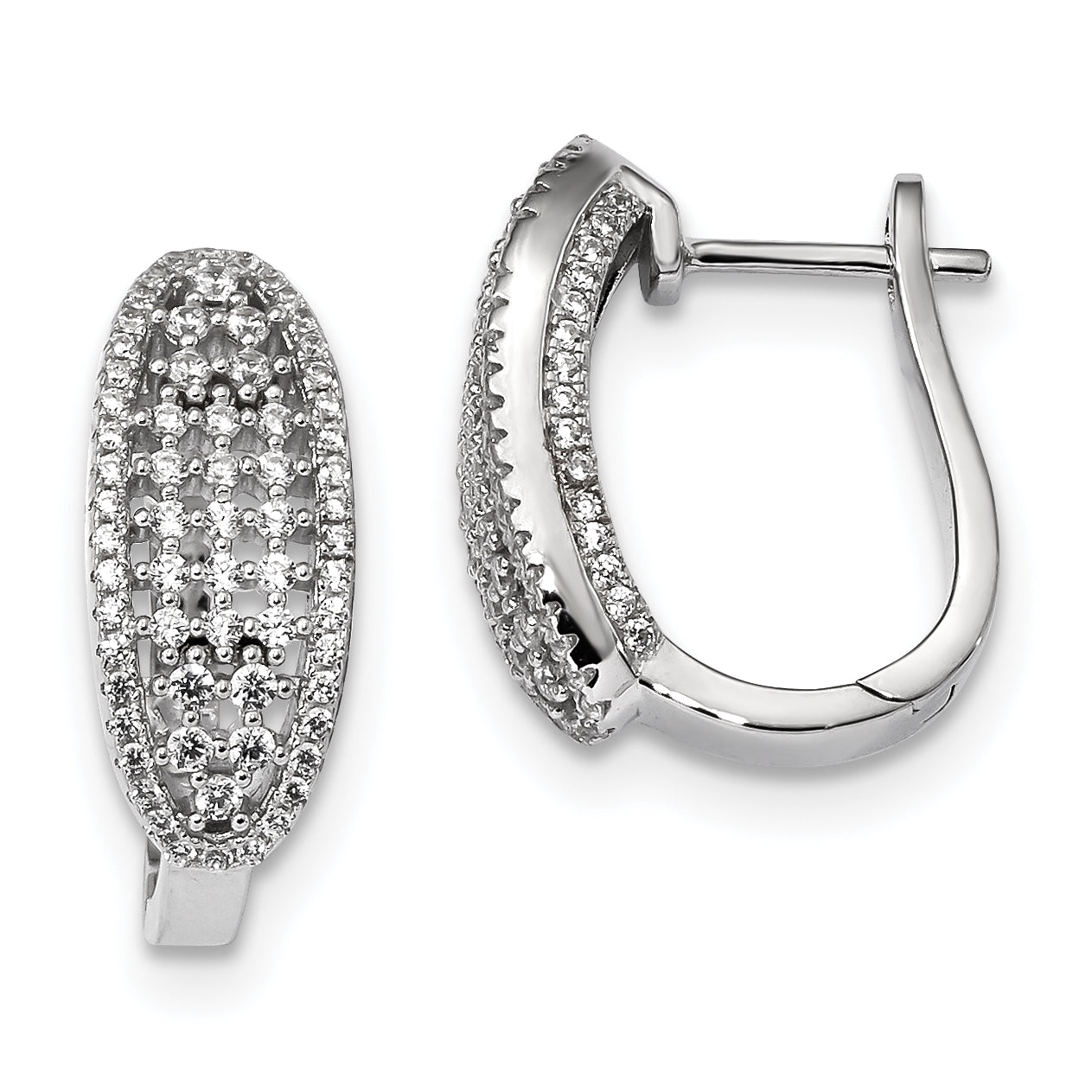 Sterling Silver Rhodium-Plated Cz Hinged Hoop Earrings
