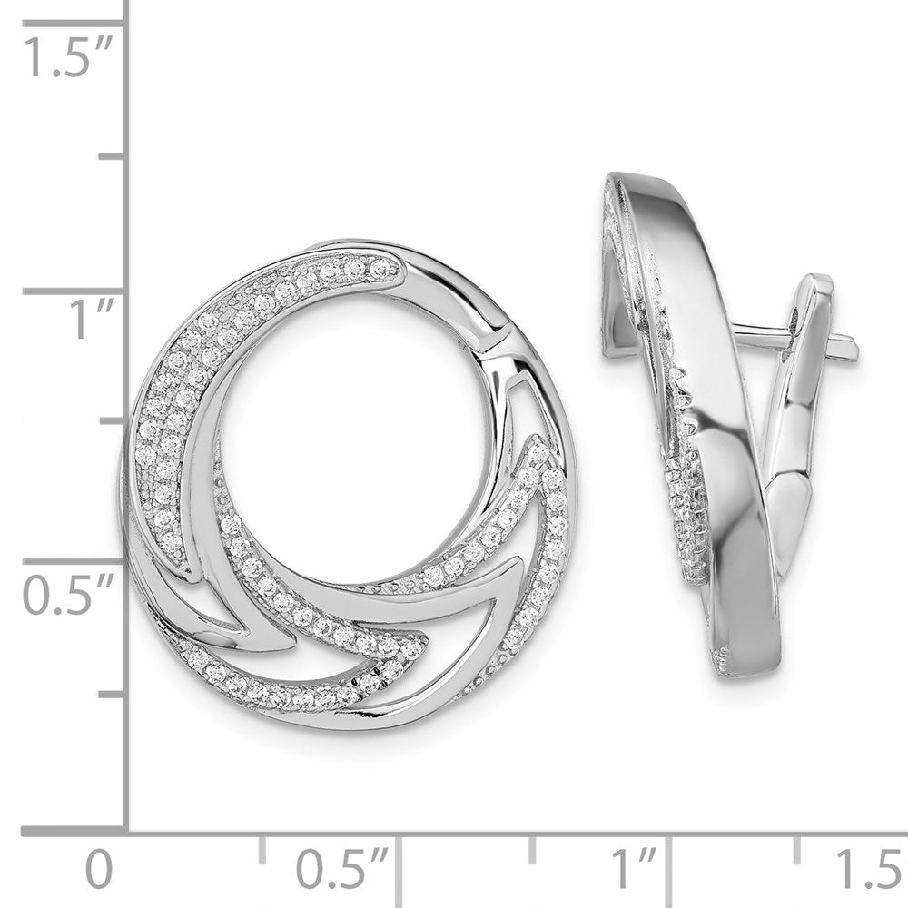 Sterling Silver Rhodium-Plated Cz Hinged Hoop Earrings
