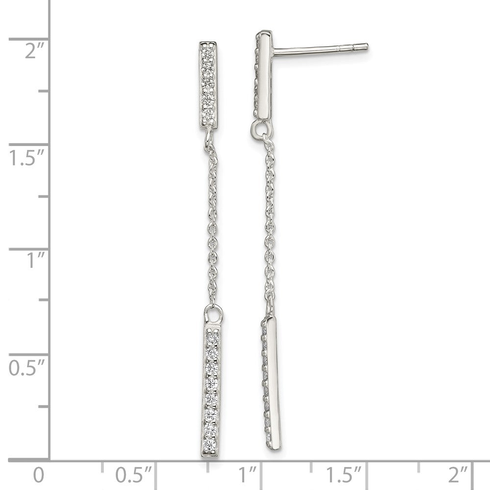 Sterling Silver Cz Bar Dangle Post Earrings