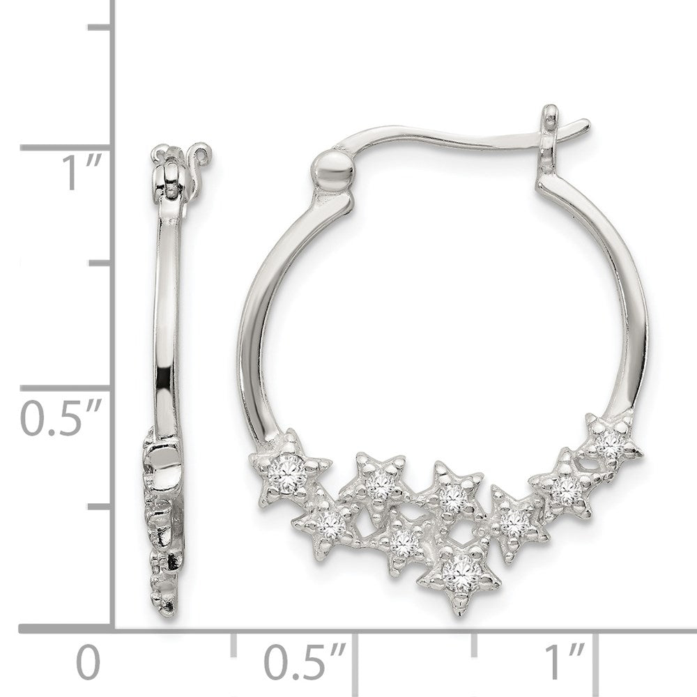 Sterling Silver Cz Star Hoop Earrings