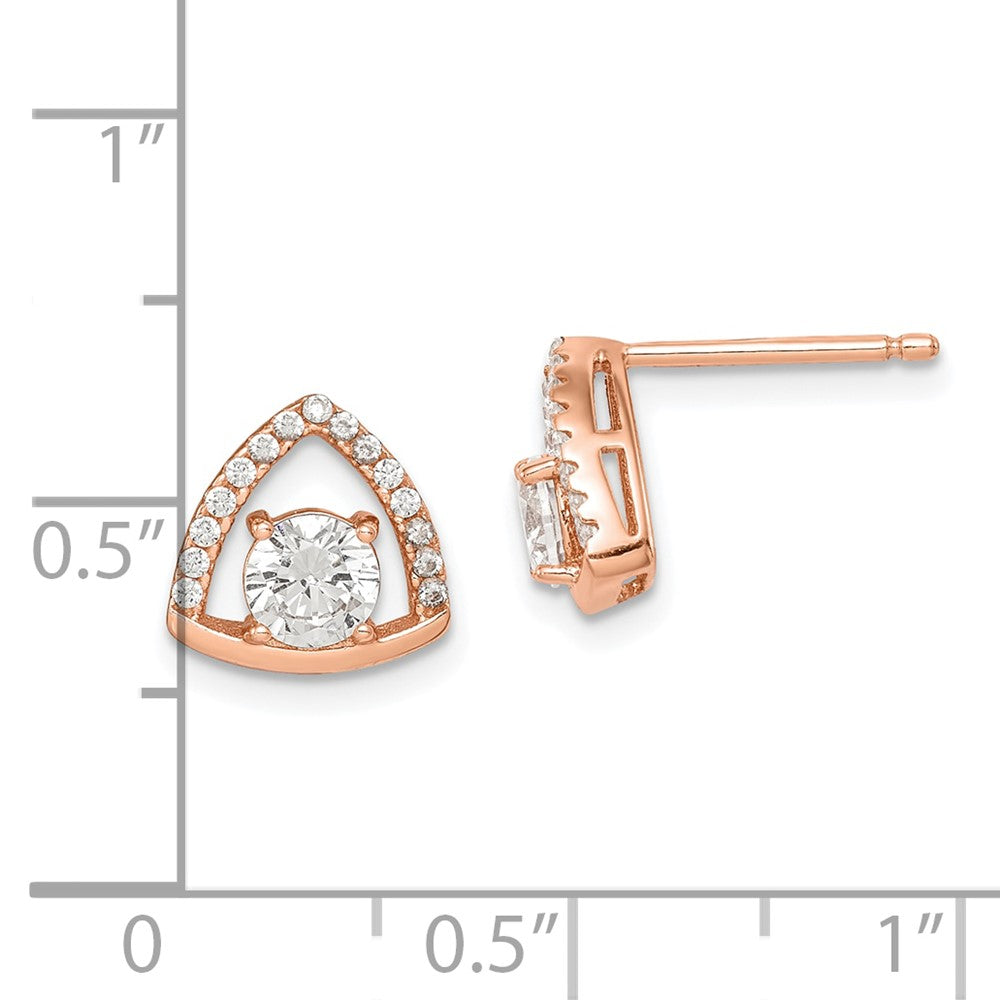 Ss/Gold Plated Sterling Silver Rose-Tone Triangle Cz Stud Earrings