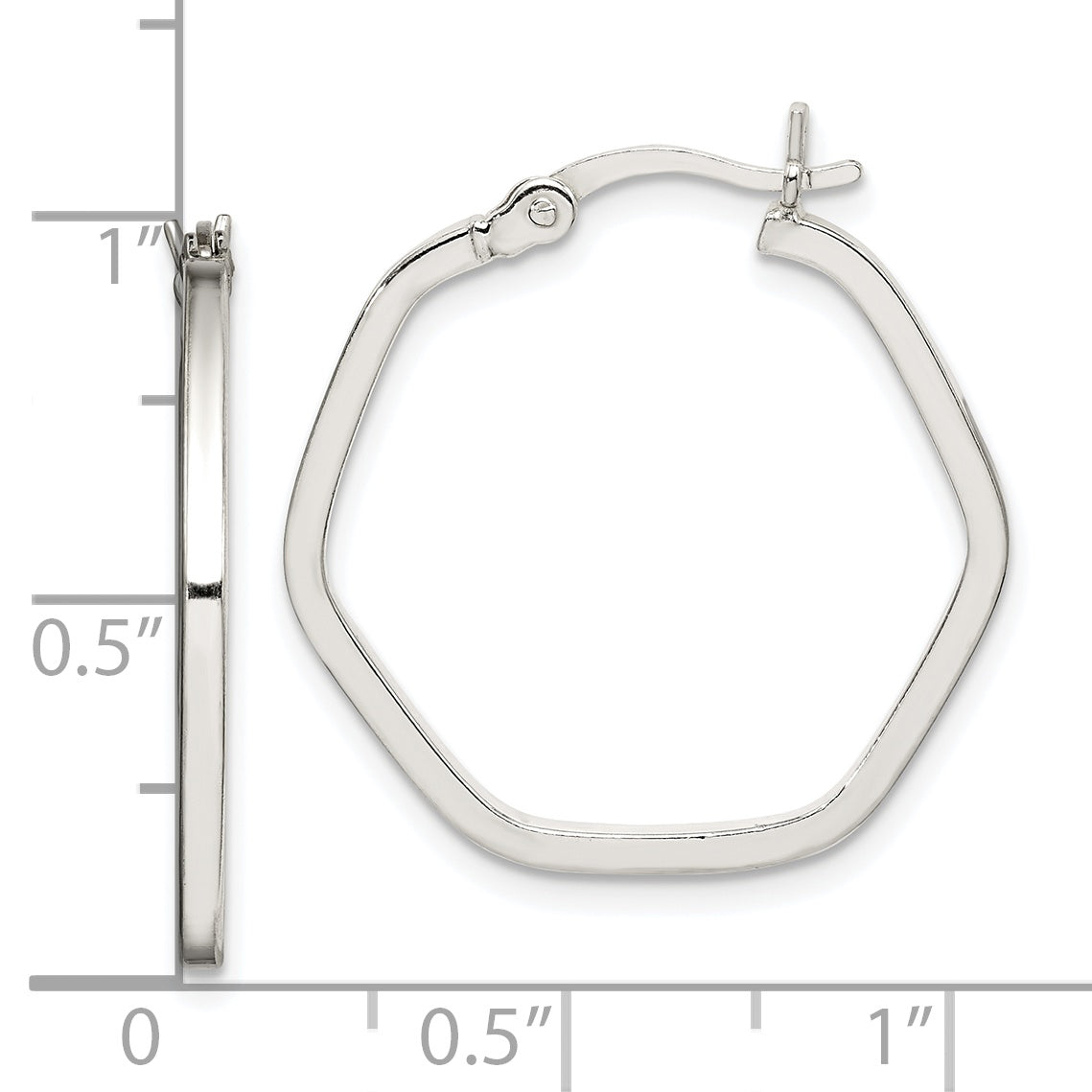 Sterling Silver Polished Square Tube Hexagon Hoop Earrings