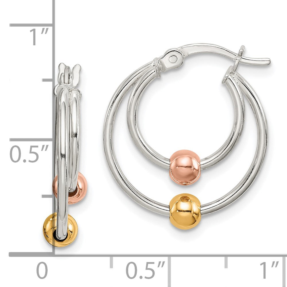Sterling Silver Rose And Gold Tone Bead Hoop Earrings