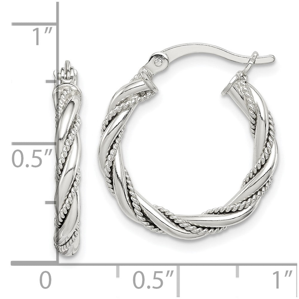Sterling Silver Twisted Textured 3X20mm Hoop Earrings