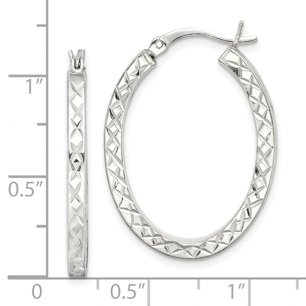 Sterling Silver Diamond-Cut 2.5mm Oval Hoop Earrings