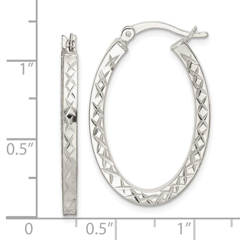 Sterling Silver Diamond-Cut 2.5mm Oval Hoop Earrings