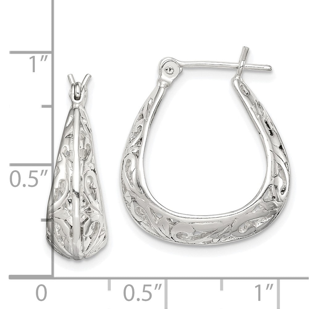 Sterling Silver Polished Swirl Filigree Hoop Earrings