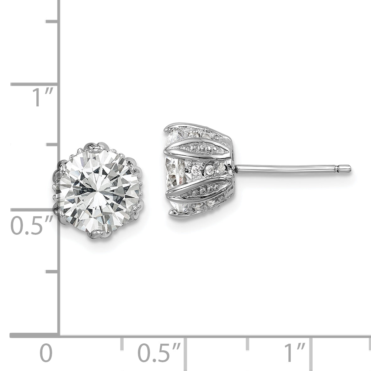Sterling Silver Rhodium-Plated Cz Stud Earrings