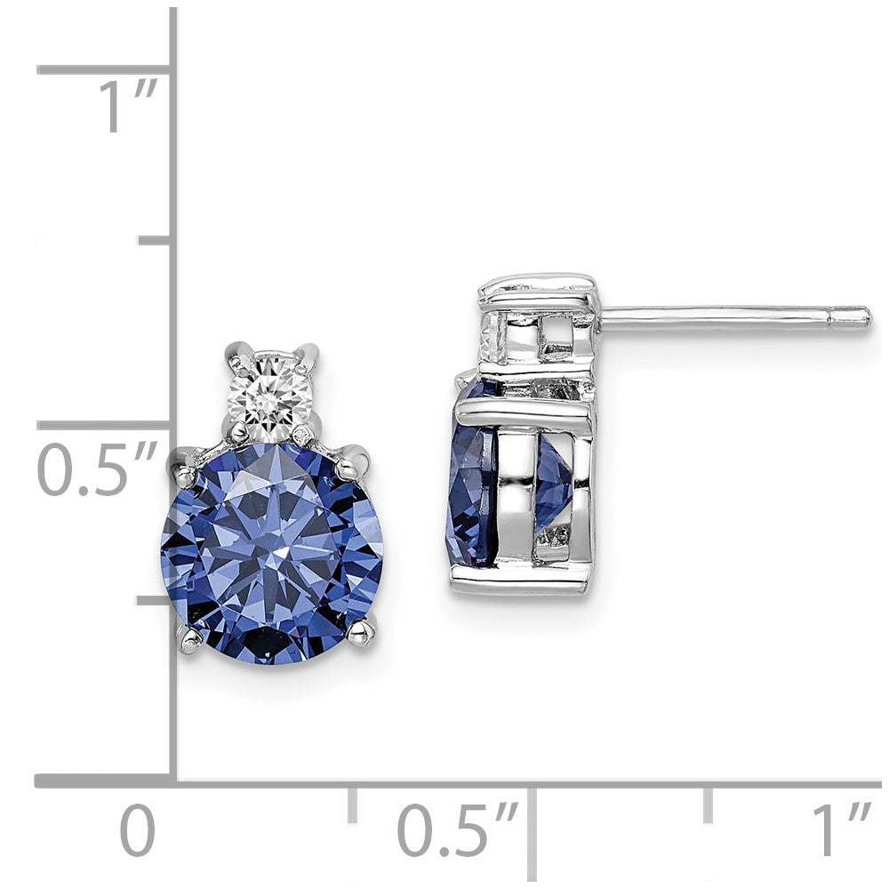 Sterling Silver Rhodium-Plated Blue And White Cz Stud Earrings